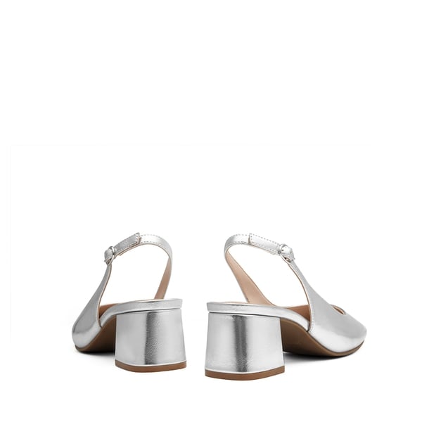 Slingback Chunky Square Toe Pumps - SILVER - 7